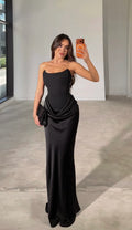 Black satin dress with corset detail