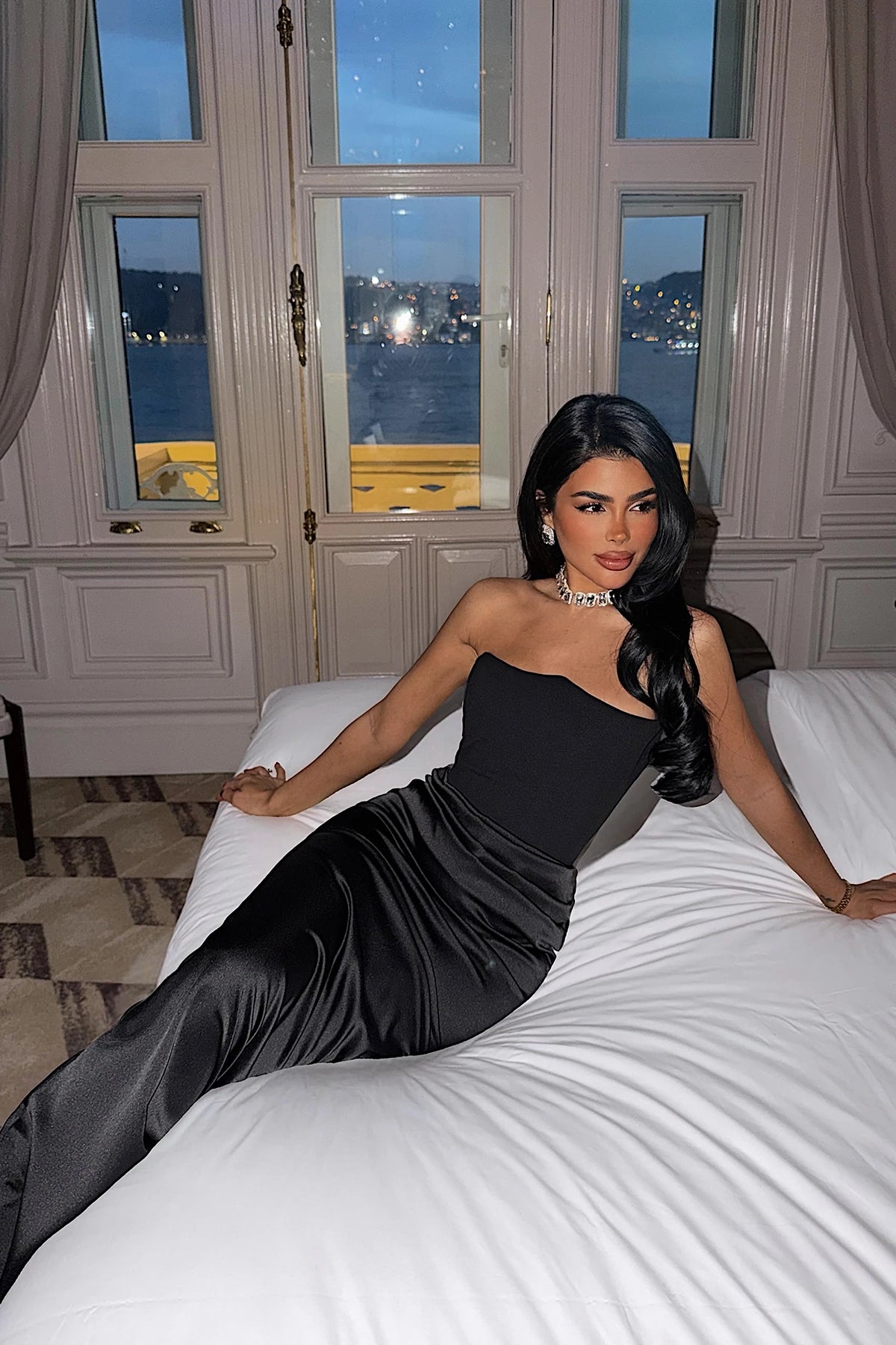 Anna black satin dress