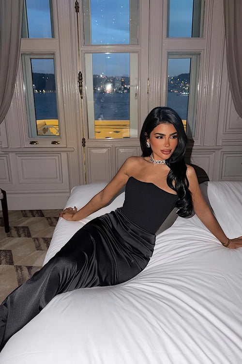 Anna black satin dress